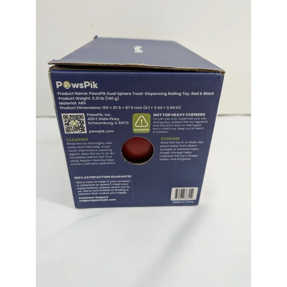 PowsPik Dual Sphere Treat Dispensing Rolling Toy - Red & Black Interactive Dog